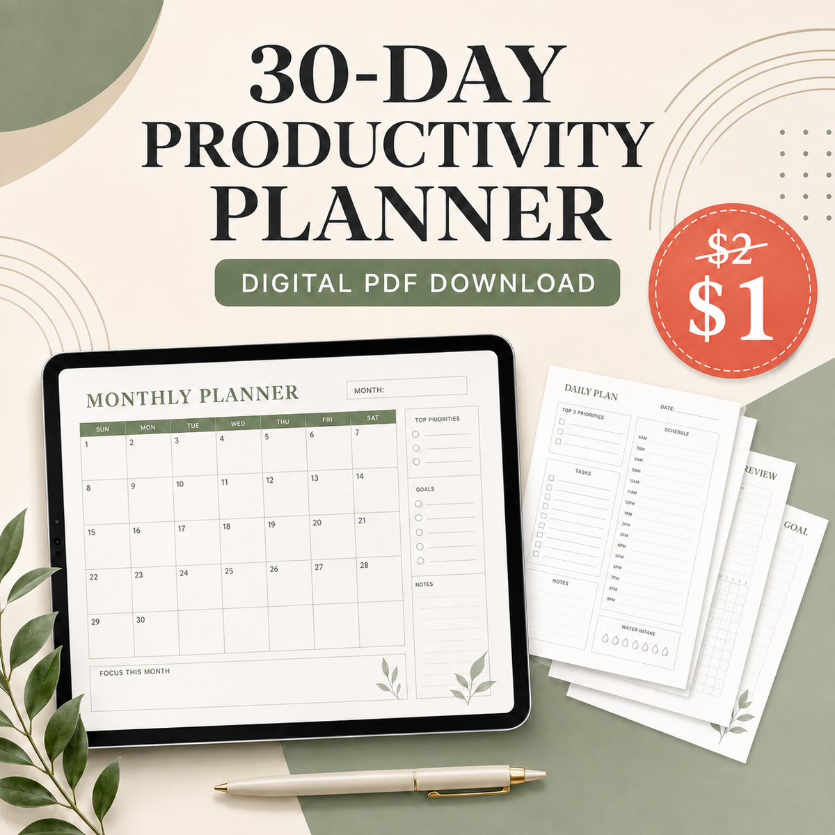 Productivity Planner – Digital PDF Download 1